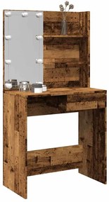 857021 vidaXL Тоалетка с LED Старо дърво 74,5x40x141 cm