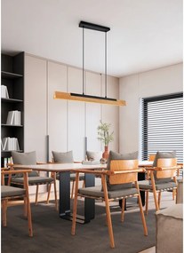 Матово черно LED висящо осветително тяло с дървен абажур Kerala – Trio