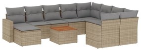 3224414 vidaXL Градински диван с възглавници, 11 части, бежов полиратан