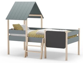 Къща/повдигнато детско легло сиво-зелено 90x190 cm от масивен бор с включена подматрачна рамка Mint – Marckeric