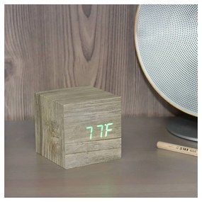 Светлокафяв будилник със зелен LED дисплей Cube Click Clock Wooden Cube Click - Gingko