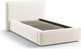 Кремаво единично легло 90x200 cm тапицирано с място за съхранение с включена подматрачна рамка Jodie – Micadoni