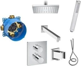 Комплект с термостатичен смесител с Roca Box, душ глава и рамо, ръчен душ, шлаух и държач