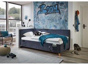 Тъмносиньо тапицирано ъглово детско легло 120x200 cm с място за съхранение с включена подматрачна рамка Fun – Meise Möbel