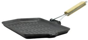 Грил тиган Muhler Tika MR-3521CI, 35x21 см, Чугун, Дървена сгъваема дръжка, Индукция, Черен