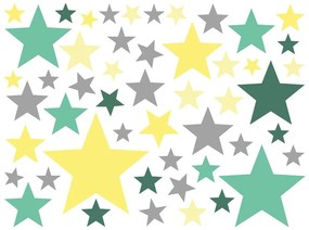 Комплект от 50 стикера за стена Звезди в зелено и жълто - Ambiance