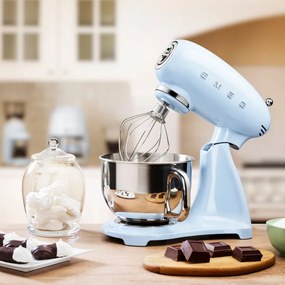 Планетарен миксер SMEG SMF03PBEU, 800 W, 4.8 л, 10 скорости, Функция за плавен старт, Крачета против хлъзгане, Пастелно син