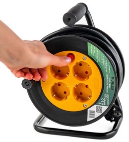 Удължител с макара Muhler 1006184, 3200W, 4 гнезда, 15 м, H05VV-F, IP20, Детска защита, Черен