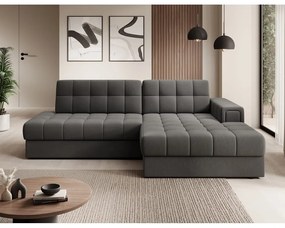 Кафяво-сив кадифен разтегателен ъглов диван (десен ъгъл) Blezalt – ELTAP