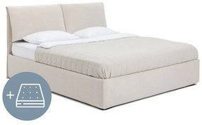 Бежово тапицирано двойно легло с място за съхранение и матрак с решетка 180x200 cm Thessa Pillow - Bonami Selection