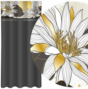 Класическа тъмносива завеса с принт на цветя от лотос Ширина: 160 см | Дължина: 250 см