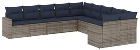 3219501 vidaXL Градински диван с възглавници, 10 части, полиратан, сив