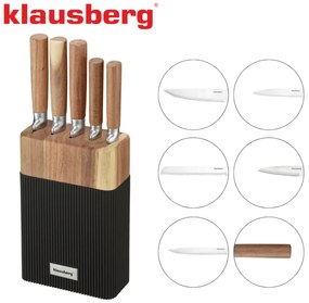 Комплект ножове Klausberg KB 7981, 6 части, Неръждаема стомана, Стойка, Кафяв/графит