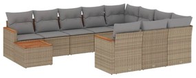 3226367 vidaXL Градински диван с възглавници, 11 части, бежов микс полиратан