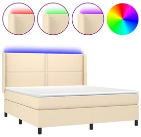 3138258 vidaXL Боксспринг легло с матрак и LED, кремаво, 180x200 см, плат