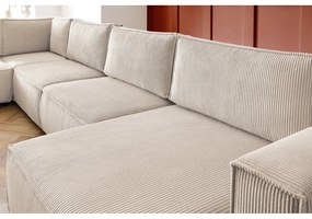 Кремав велурен U-образен ъглов диван, ляв ъгъл Nihad modular - Bobochic Paris