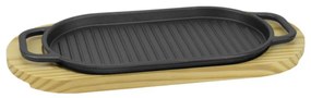 Horecano - Чугунено плато оребрено с дървена подложка 30x17xh1,7см (HC-931307) (242924)