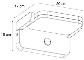 Външна лампа черна вкл. LED регулируема със сензор за движение - Kamile