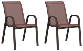 318779 vidaXL Стифиращи градински столове, 2 бр, кафяви, тъкан textilene