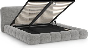 Сиво двойно легло 180x200 cm тапицирано с място за съхранение с включена подматрачна рамка Solange – Micadoni