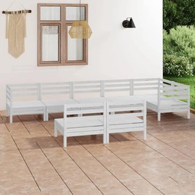 3082758 vidaXL Градински лаундж комплект, 8 части, бял, бор масив