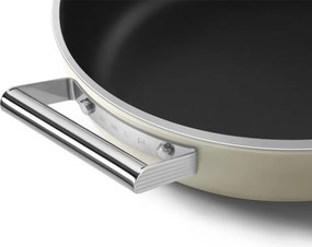 Плитка тенджера с капак Smeg DPF2812CRM, 28 см, 4.3 л, Керамично незалепващо покритие, Фурна до 250C, Без PFAS, Индукция, Крема