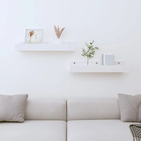 823585 vidaXL Стенни рафтове 2 бр бели 50x12x9 см масивно борово дърво