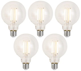 Комплект от 5 Интелигентни димируеми LED крушки E27 G95 прозрачни 7W 806lm 2700-6500K