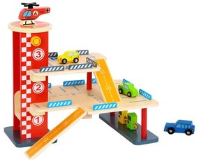 Tooky Toy - Дървен паркинг с колички и хеликоптер