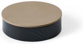Дървена декоративна кутия за съхранение от еко кожа с капак в черен и кафяв цвят ø 11x3,5 cm Circle Nupo – LIND DNA