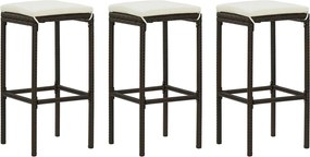 313442 vidaXL Бар табуретки с възглавници, 3 бр, кафяв полиратан