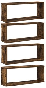 815925 vidaXL Стенни рафтове, 4 бр, опушен дъб, 60x15x23 см, инженерно дърво
