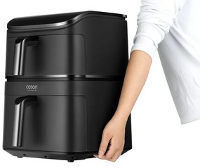 Двоен фритюрник с горещ въздух Cosori CAF-DC121 Turbo Tower, 2630W, 4.3/6.5 л, 7 програми, 30-230C, Сензорно управление, Таймер, Студени стени, Черен