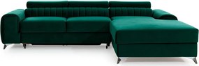 Зелен кадифен разтегателен ъглов диван с място за съхранение (десен ъгъл) Grayson – ELTAP