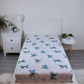 Бял еластичен единичен памучен детски чаршаф 90x200 cm Lilo and Stitch "Ohana White" – Jerry Fabrics