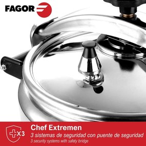 Втора ръка: Тенджера под налягане Fagor Chef Extremen 100602653, 15 л, 30 см, 50 kPa, 3 системи за безопасност, Алуминий, Сребрист