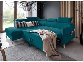Ъглов разтегателен диван от тюркоазено кадифе (ляв ъгъл) Sweet Harmony - Miuform