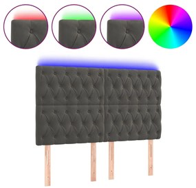 3122809 vidaXL LED горна табла за легло, тъмносива, 144x7x118/128 см, кадифе
