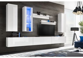 246033 vidaXL ТВ секция от 8 части с LED осветление, бял гланц