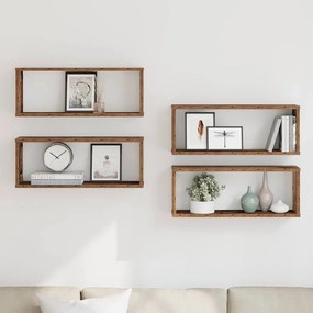 856587 vidaXL Wall Cube Shelves 4 бр. старо дърво 60x15x23 cm