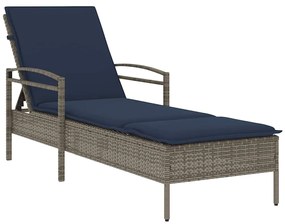 368305 vidaXL Шезлонг с възглавница, сив, 63x200x81 см, полиратан (само за САЩ)