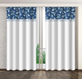 Бяла декоративна завеса с принт на бели и сини цветя Ширина: 160 см | Дължина: 250 см