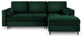 Зелен кадифен ъглов разтегателен диван , десен ъгъл Santo - Milo Casa