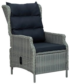 313301 vidaXL Накланящ се градински стол с възглавници, полиратан, светлосив