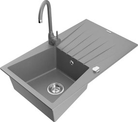 Mexen Cesar гранитна мивка с 1 камера, сушилник и кухненски смесител Telma, сив - 6514-71-670200-71