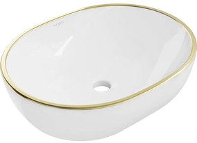Mexen Viki мивка за плотове 48 x 35 см, бяла/златна ръб - 21054805