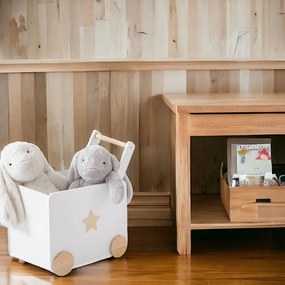 GINGER HOME Дървена кутия за играчки с колелца БЯЛА