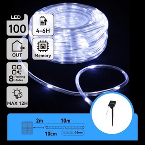 Aigostar - Соларна LED гирлянда 100xLED/8 режима 12m IP65 студено бяла