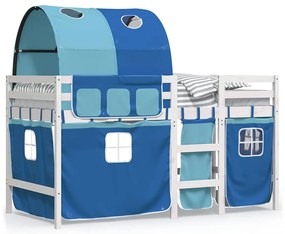 3283857 vidaXL Детско високо легло с тунел, синьо, 90x190 см, бор масив