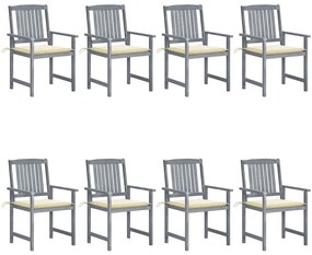 3078224 vidaXL Градински столове с възглавници, 8 бр, акация масив, сиви